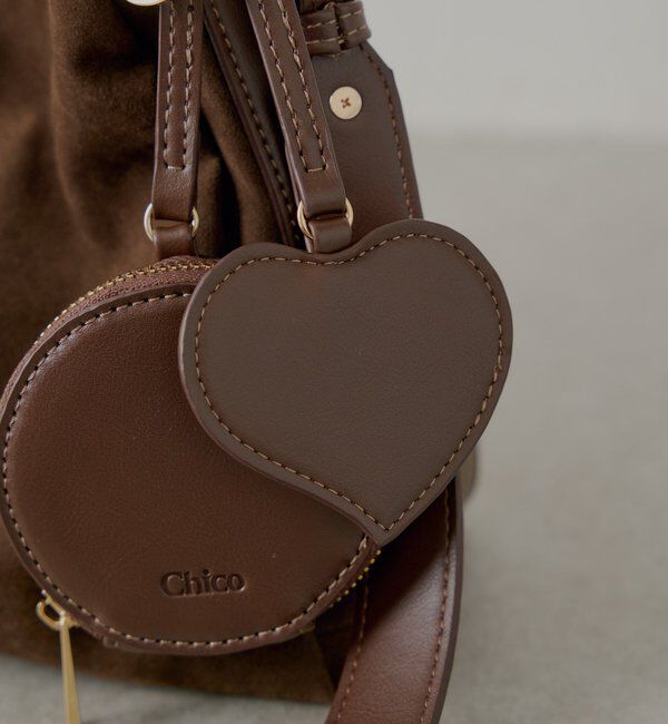  「ポーチチャーム付きスエードコンビボストンバッグ」|ボストンバッグ|