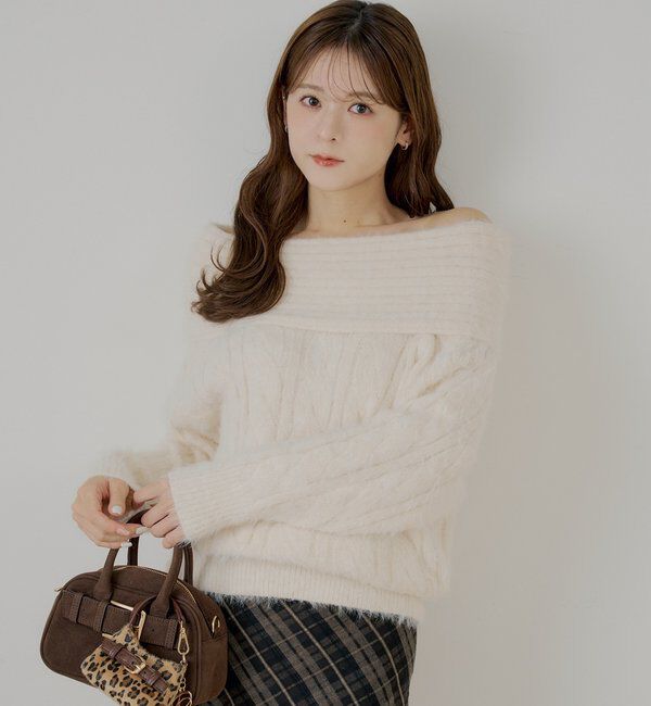  「リブデザインオフショルルーズニット」|ニット・セーター|