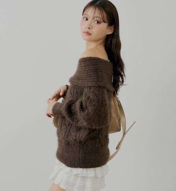 「リブデザインオフショルルーズニット」|ニット・セーター|