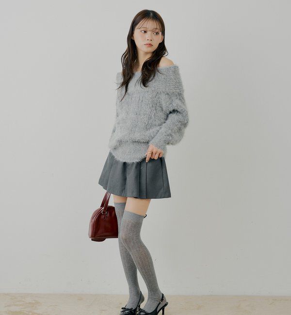  「リブデザインオフショルルーズニット」|ニット・セーター|