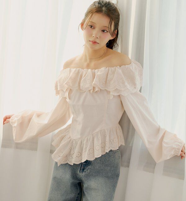  「コットンレースオフショルブラウス」|シャツ・ブラウス|