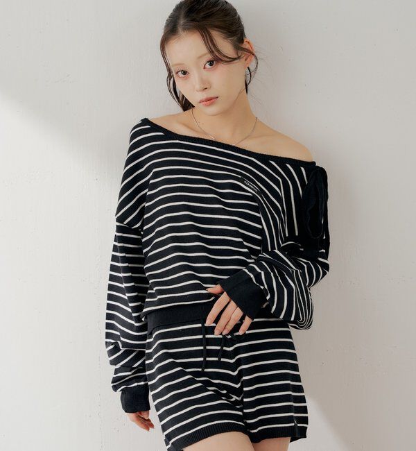  「【セットアップ対応】ワンショルボーダーニット」|ニット・セーター|