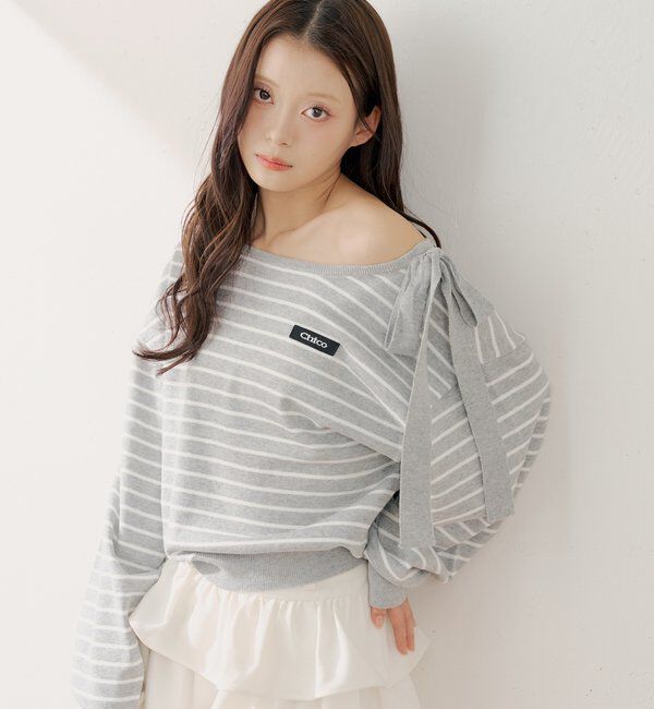  「【セットアップ対応】ワンショルボーダーニット」|ニット・セーター|