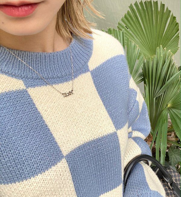  「チェッカー／ボーダー切り替えビッグニット」|ニット・セーター|