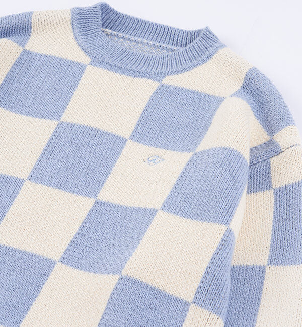  「チェッカー／ボーダー切り替えビッグニット」|ニット・セーター|
