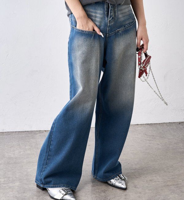  「《UNISEX / サイズ展開あり》スラッシュポケットブラストワイドデニム」|デニム|ミッドナイトブルー