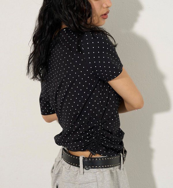  「アソート (カモ柄/ヒョウ柄)/ドット柄)スタッズドロストワンショルTEE」|Tシャツ・カットソー|