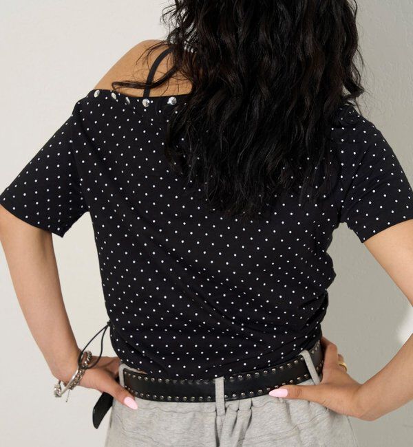  「アソート (カモ柄/ヒョウ柄)/ドット柄)スタッズドロストワンショルTEE」|Tシャツ・カットソー|