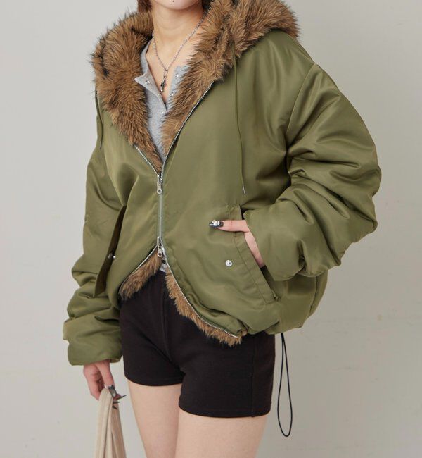  「【お気に入りNO.1】2WAY リバーシブルファーブルゾン」|ブルゾン・スタジャン|カーキ