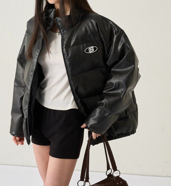  「【UNISEXS】Sロゴヴィンテージライクレザーブルゾン」|ブルゾン・スタジャン|