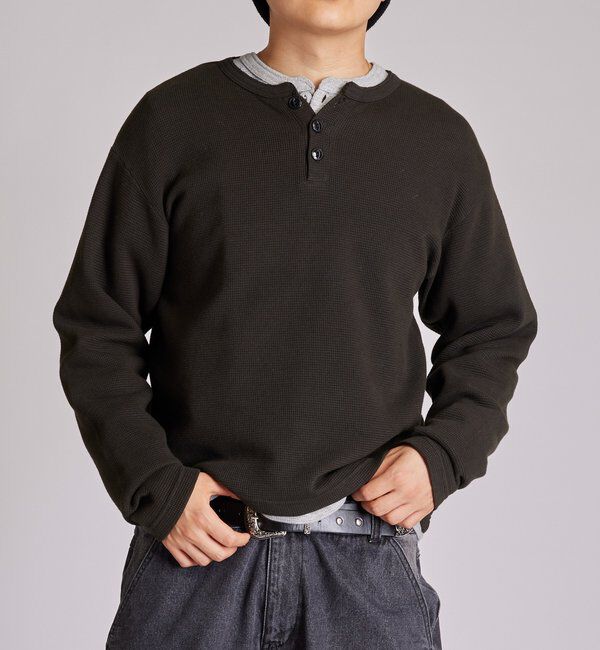  「【UNISEX】Sourcreamワッフルヘンリーネックトップス」|Tシャツ・カットソー|