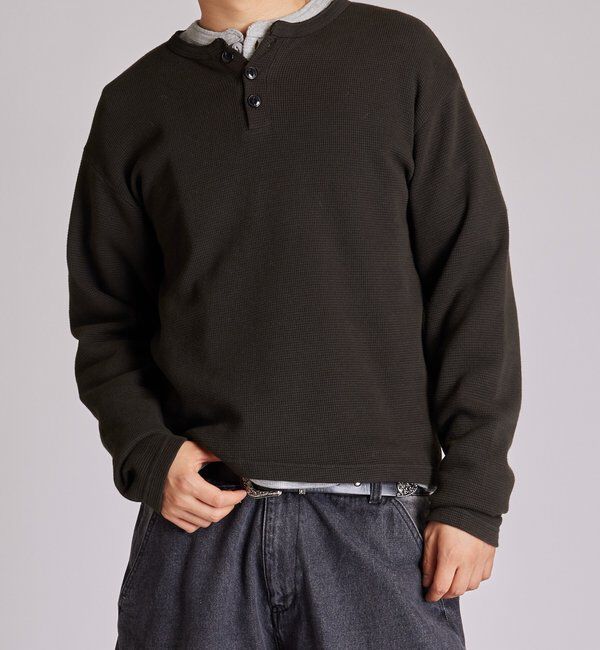  「【UNISEX】Sourcreamワッフルヘンリーネックトップス」|Tシャツ・カットソー|