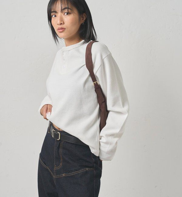  「【UNISEX】Sourcreamワッフルヘンリーネックトップス」|Tシャツ・カットソー|