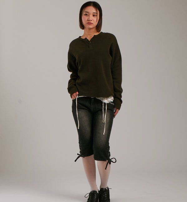  「【UNISEX】Sourcreamワッフルヘンリーネックトップス」|Tシャツ・カットソー|