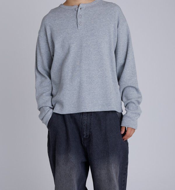  「【UNISEX】Sourcreamワッフルヘンリーネックトップス」|Tシャツ・カットソー|