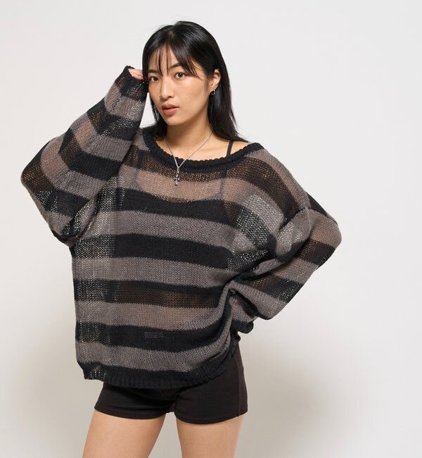  「ワイドボーダーメッシュニット」|ニット・セーター|