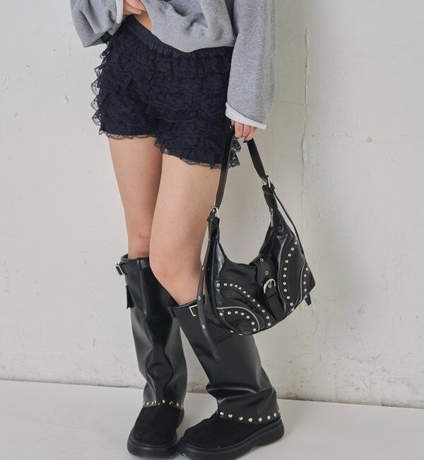  「レースショートパンツ(無地/ドット/チェック/レオパード)」|チノ|