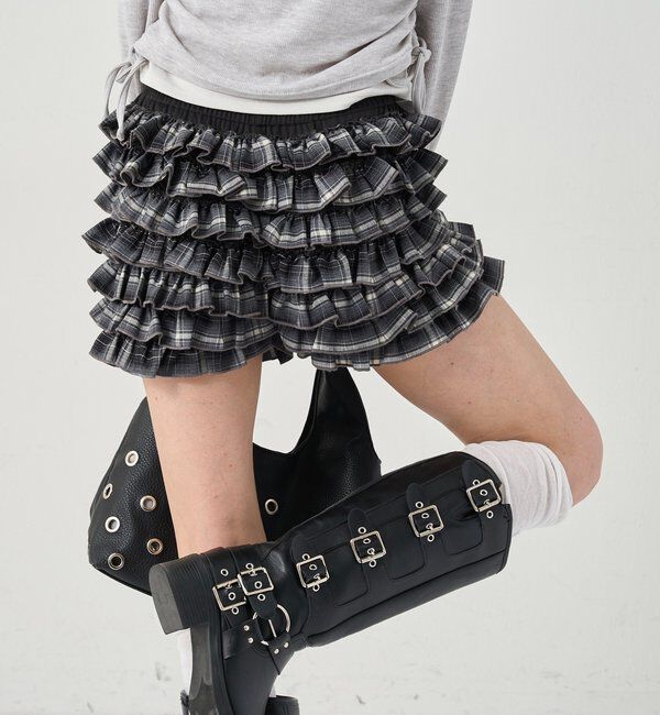  「レースショートパンツ(無地/ドット/チェック/レオパード)」|チノ|