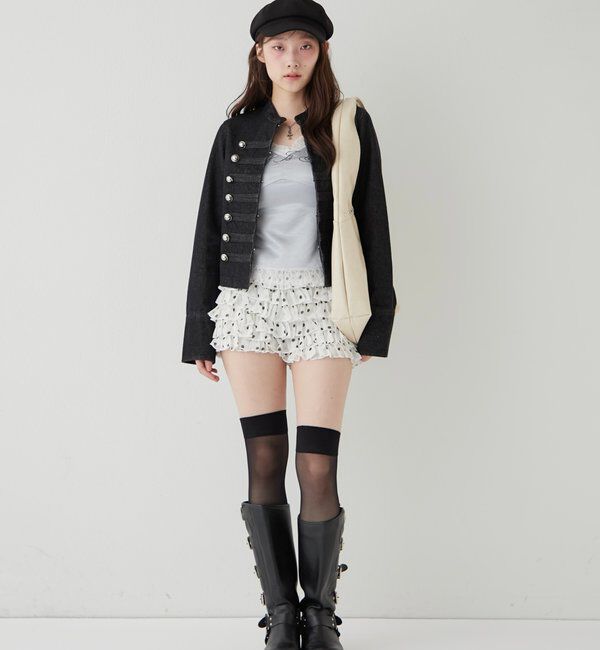  「レースショートパンツ(無地/ドット/チェック/レオパード)」|チノ|