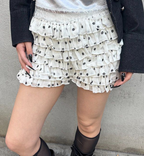  「レースショートパンツ(無地/ドット/チェック/レオパード)」|チノ|