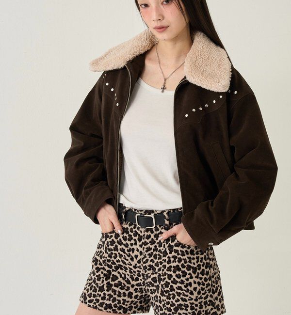  「ボアカラースタッズスウェードブルゾン」|ブルゾン・スタジャン|ブラウン