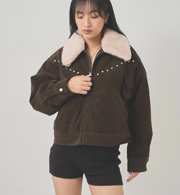  「ボアカラースタッズスウェードブルゾン」|ブルゾン・スタジャン|