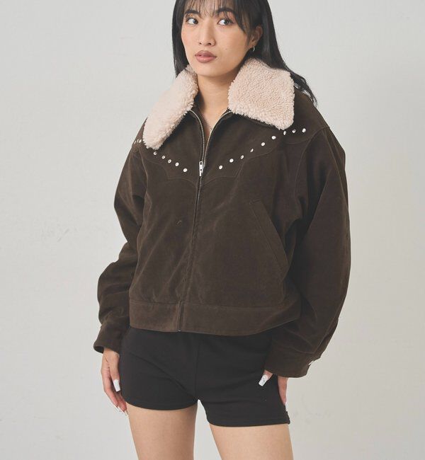  「ボアカラースタッズスウェードブルゾン」|ブルゾン・スタジャン|
