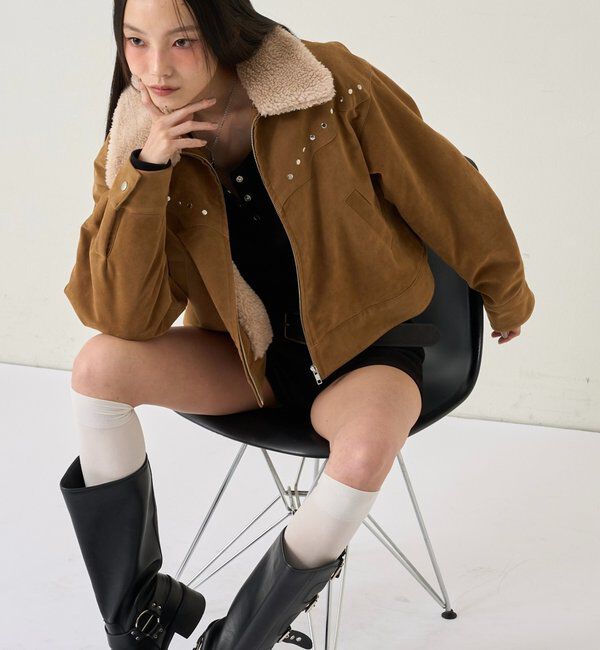  「ボアカラースタッズスウェードブルゾン」|ブルゾン・スタジャン|