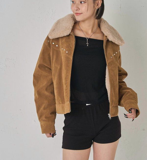  「ボアカラースタッズスウェードブルゾン」|ブルゾン・スタジャン|