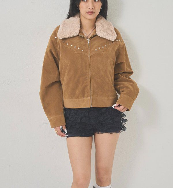  「ボアカラースタッズスウェードブルゾン」|ブルゾン・スタジャン|