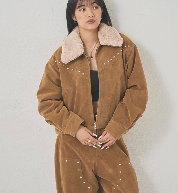  「ボアカラースタッズスウェードブルゾン」|ブルゾン・スタジャン|