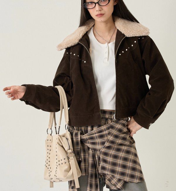  「ボアカラースタッズスウェードブルゾン」|ブルゾン・スタジャン|