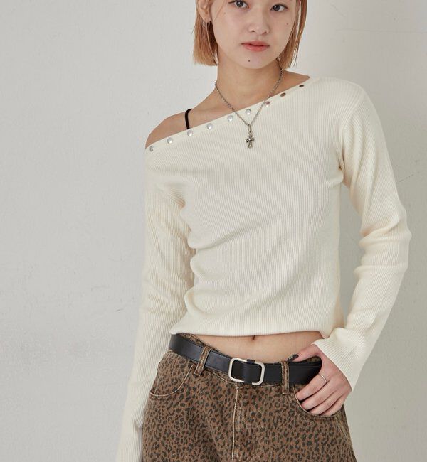  「スタッズワンオフショルニット」|ニット・セーター|