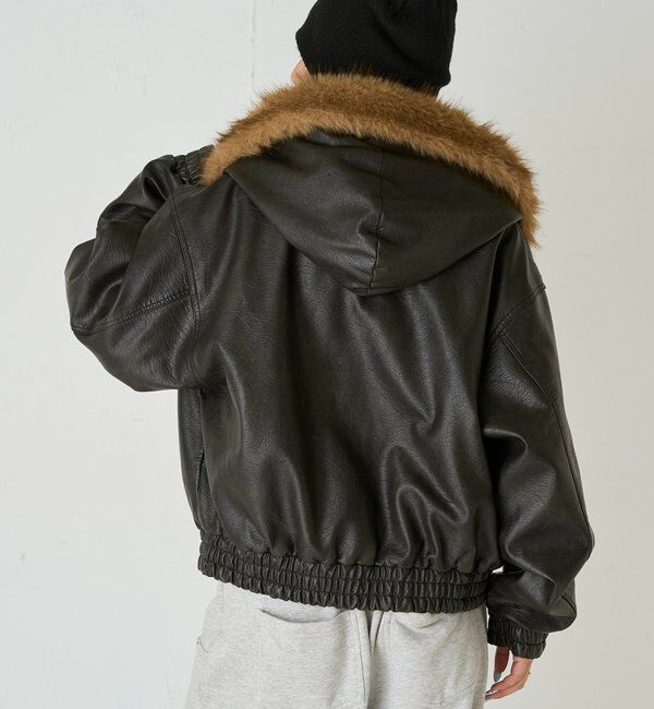  「【2way/ファー取り外し可能】ヴィンテージライクレザーファーフードブルゾン」|ブルゾン・スタジャン|