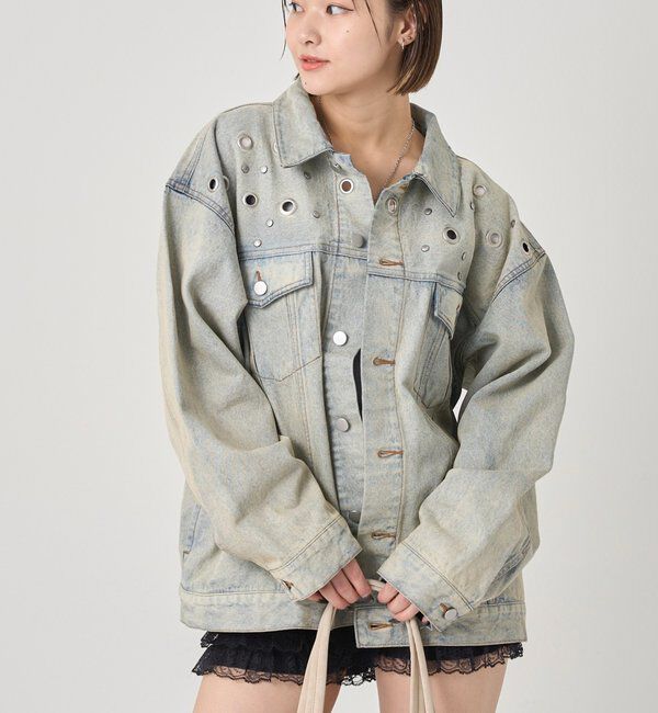  「【UNISEX/ユニセックス】アイレットデニムジャケット」|ブルゾン・スタジャン|