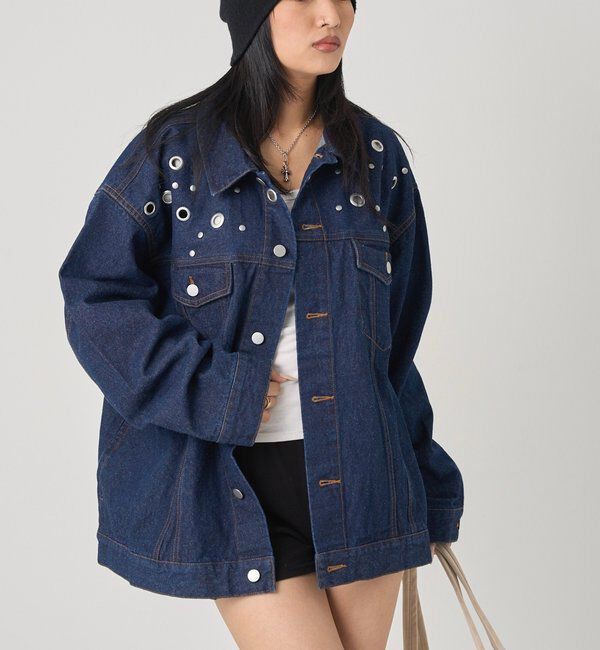  「【UNISEX/ユニセックス】アイレットデニムジャケット」|ブルゾン・スタジャン|
