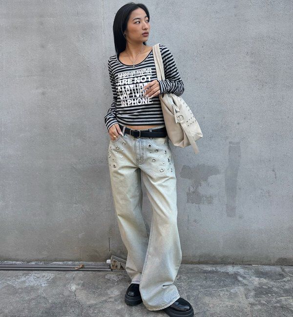  「スタッズフェイクレザーボストンバッグ」|ボストンバッグ|