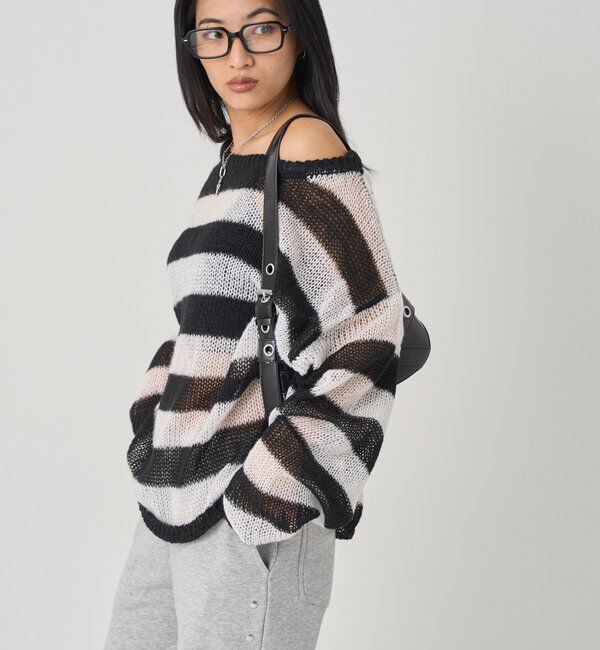  「ワイドボーダーメッシュニット」|ニット・セーター|