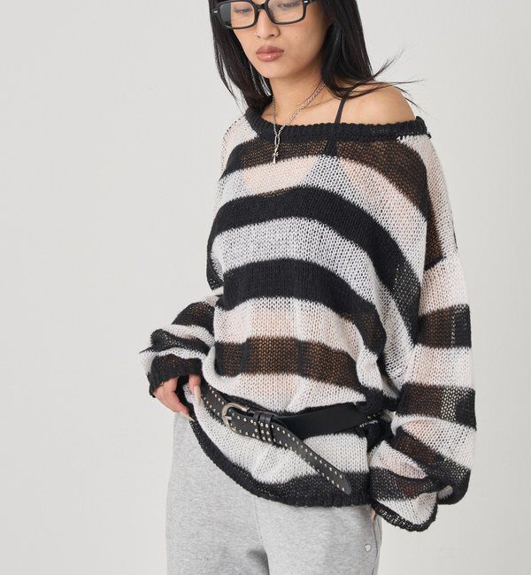  「ワイドボーダーメッシュニット」|ニット・セーター|