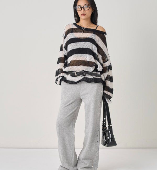  「ワイドボーダーメッシュニット」|ニット・セーター|