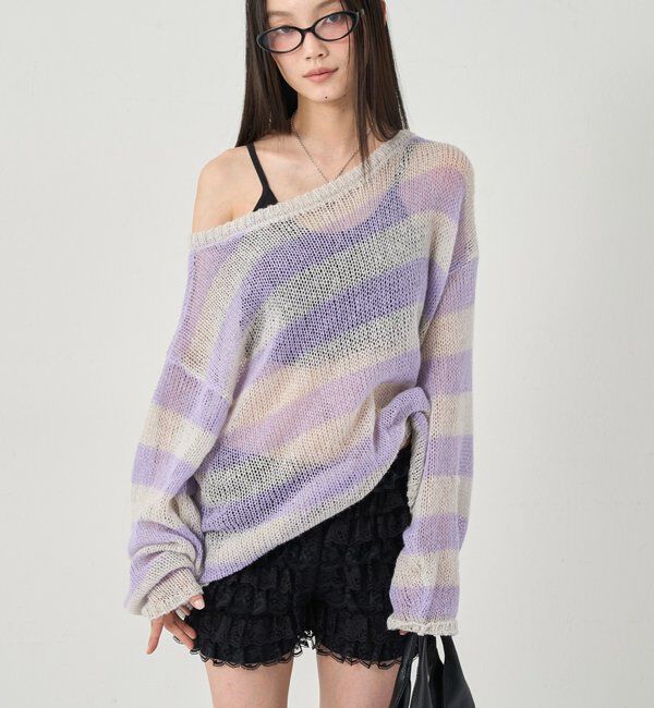  「ワイドボーダーメッシュニット」|ニット・セーター|