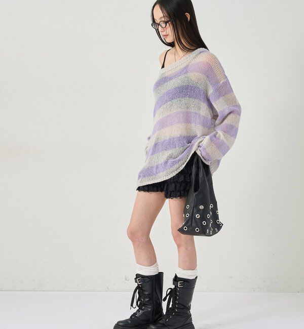  「ワイドボーダーメッシュニット」|ニット・セーター|