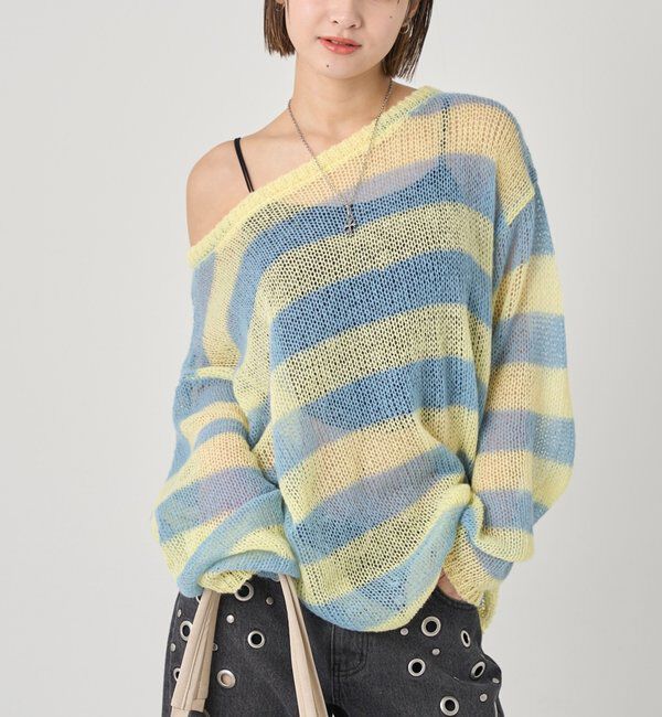  「ワイドボーダーメッシュニット」|ニット・セーター|