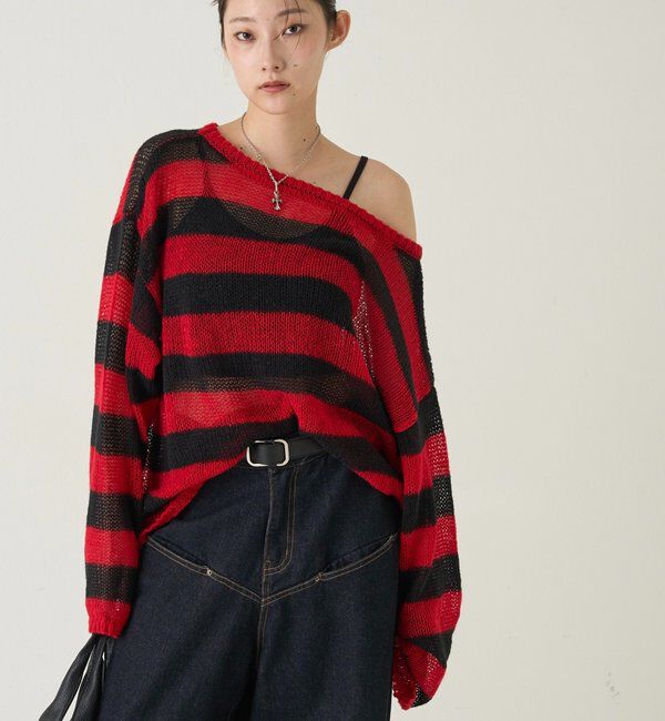  「ワイドボーダーメッシュニット」|ニット・セーター|