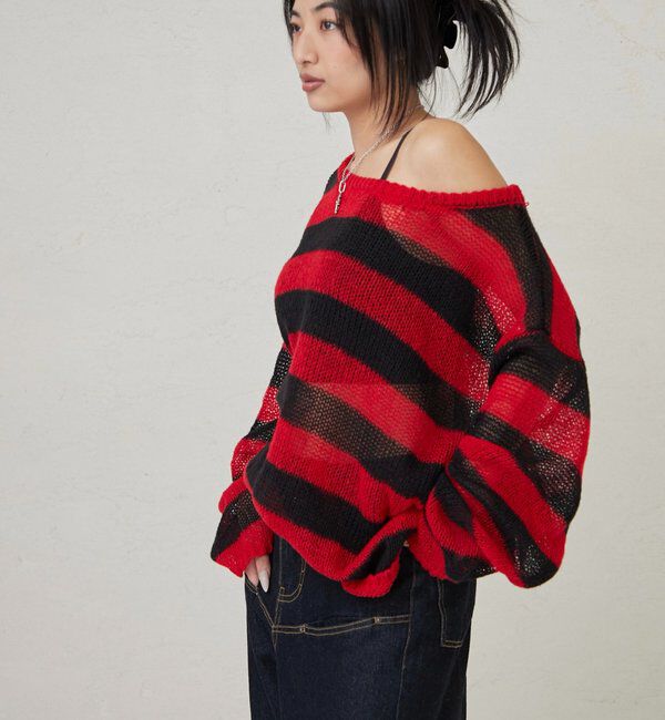  「ワイドボーダーメッシュニット」|ニット・セーター|
