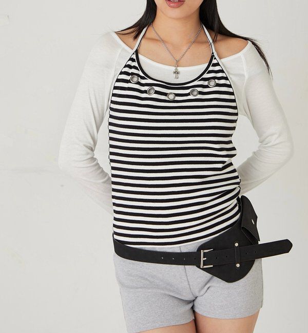  「アイレットホルターレイヤードトップス(無地/ボーダー/ドット)」|Tシャツ・カットソー|ホワイトその他1