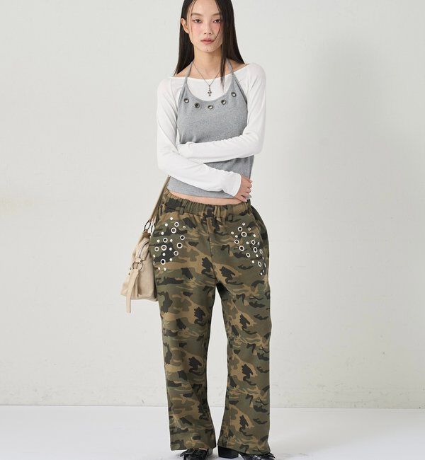  「アイレットホルターレイヤードトップス(無地/ボーダー/ドット)」|Tシャツ・カットソー|