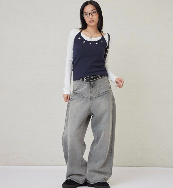  「アイレットホルターレイヤードトップス(無地/ボーダー/ドット)」|Tシャツ・カットソー|