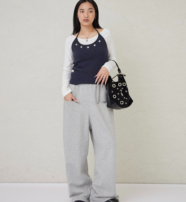  「アイレットホルターレイヤードトップス(無地/ボーダー/ドット)」|Tシャツ・カットソー|