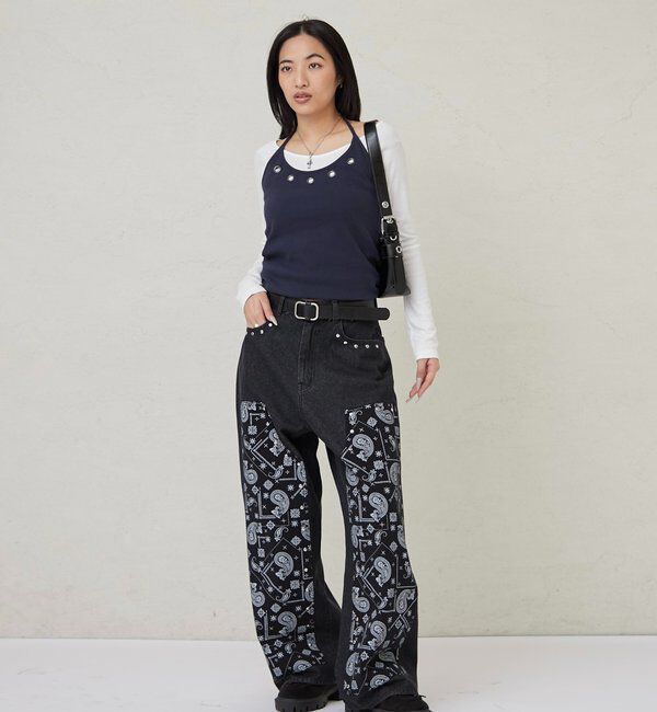  「アイレットホルターレイヤードトップス(無地/ボーダー/ドット)」|Tシャツ・カットソー|